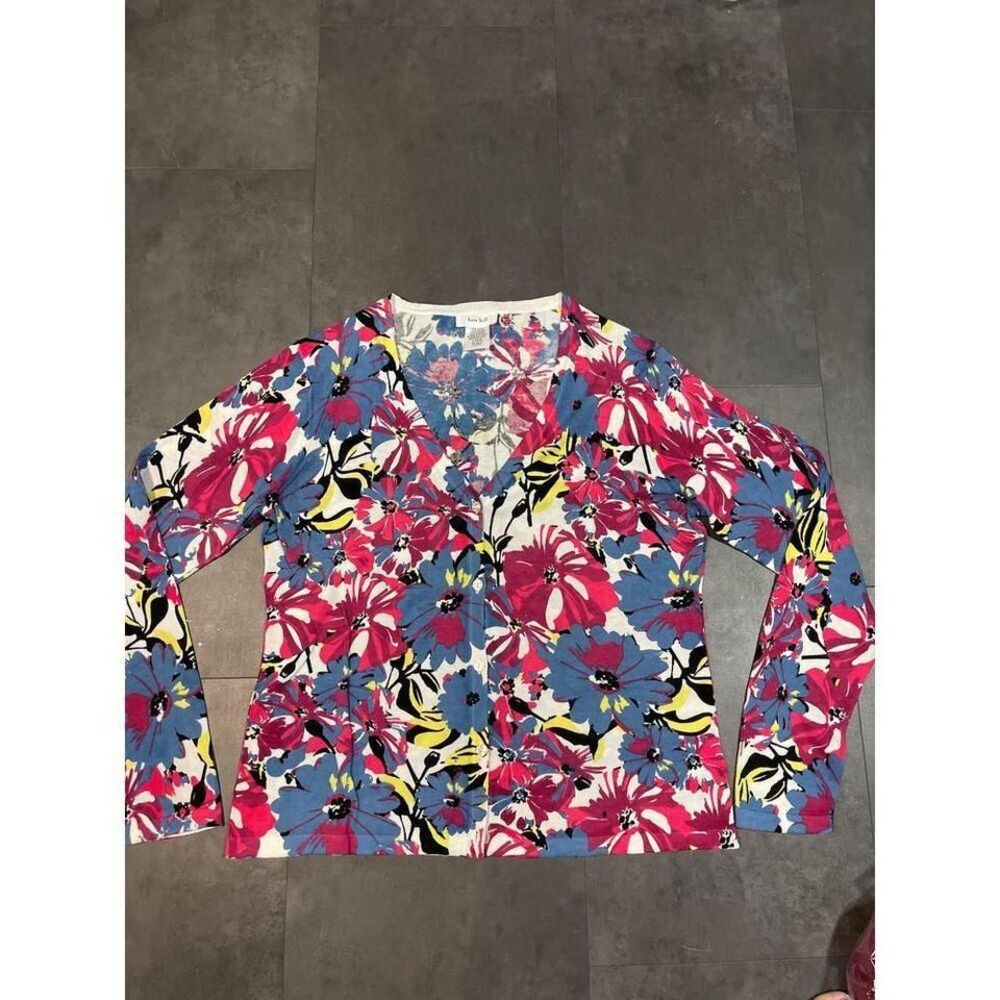 Kate Hill Vibrant Floral Cotton Blouse - Chic Summer‎ Style L/G Size B-114